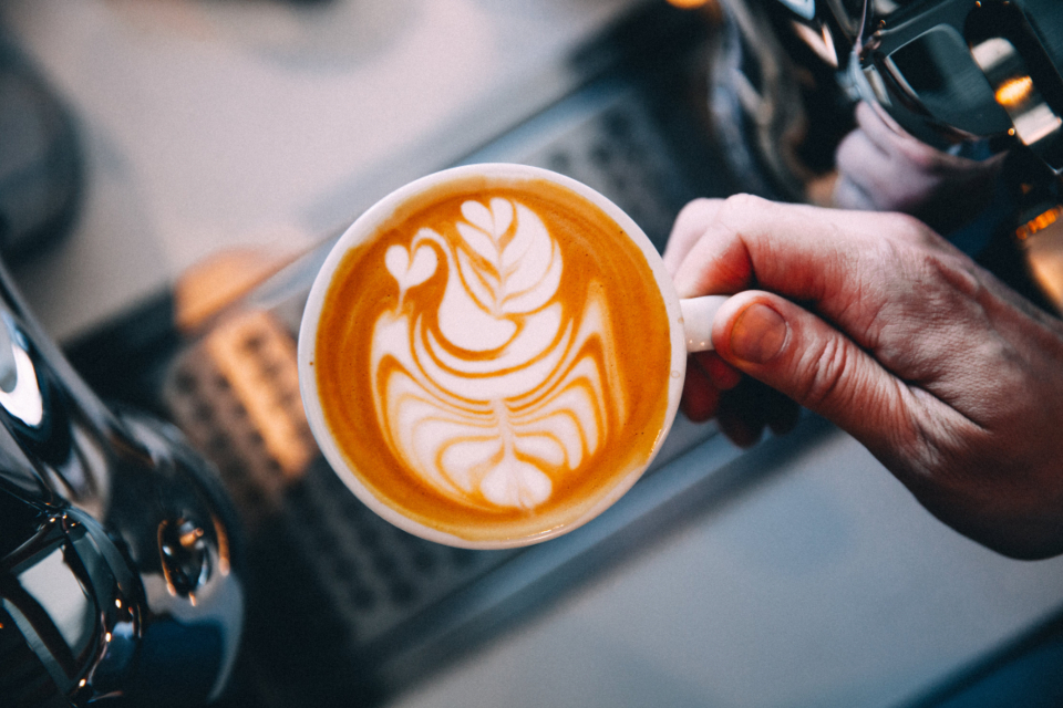 A cup of coffee on a cafe table
